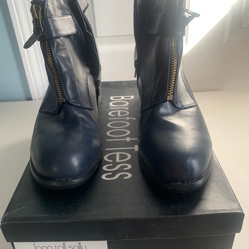 Long Tall Sally x Barefoot Tess Navy Leather Ankle Boots – Size 14 .